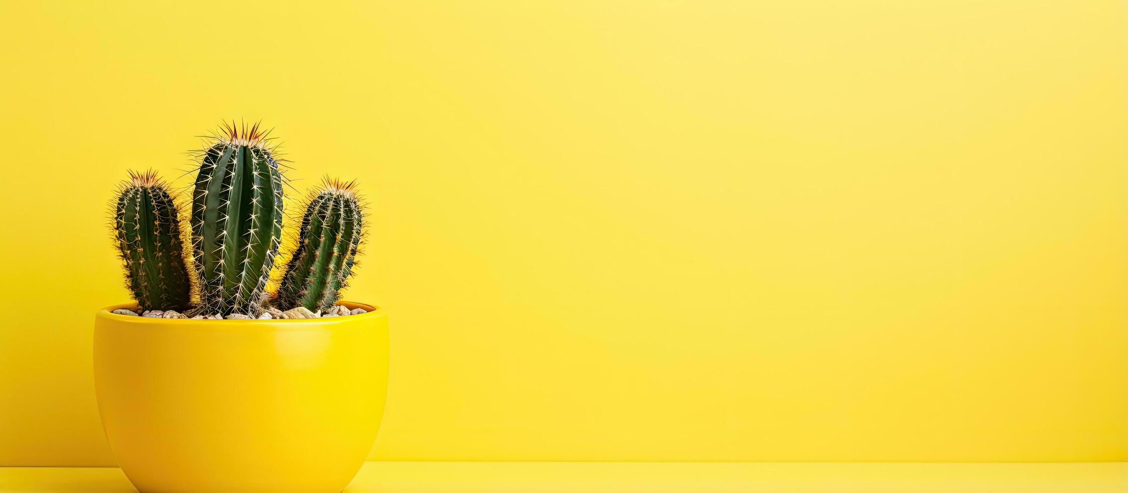 cactus en amarillo maceta visto desde encima en amarillo antecedentes foto