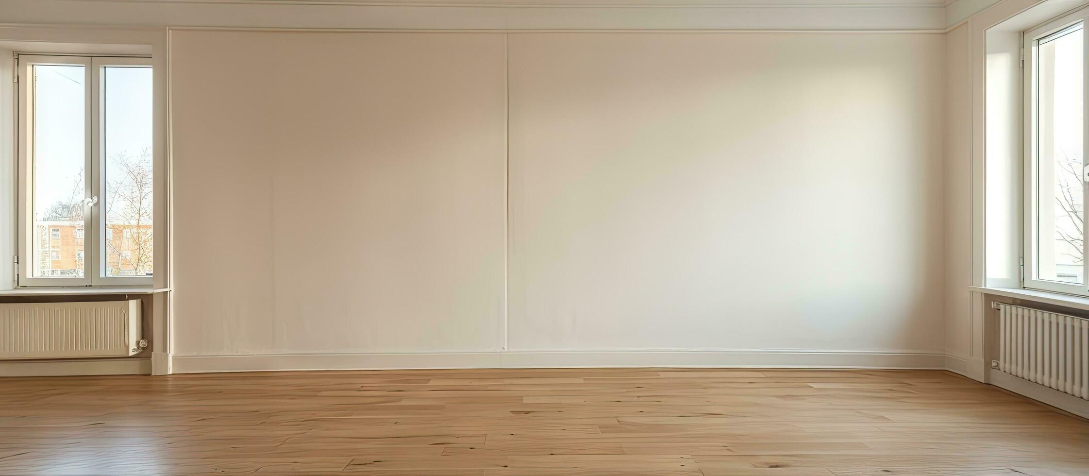 Freshly renovated room with wooden flooring in an empty apartment building photo