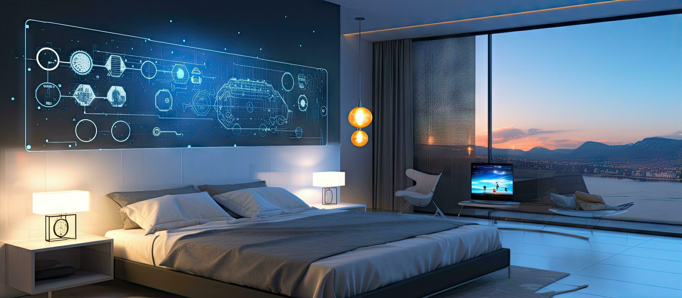 Intelligent display with connected home and contemporary sleeping area photo