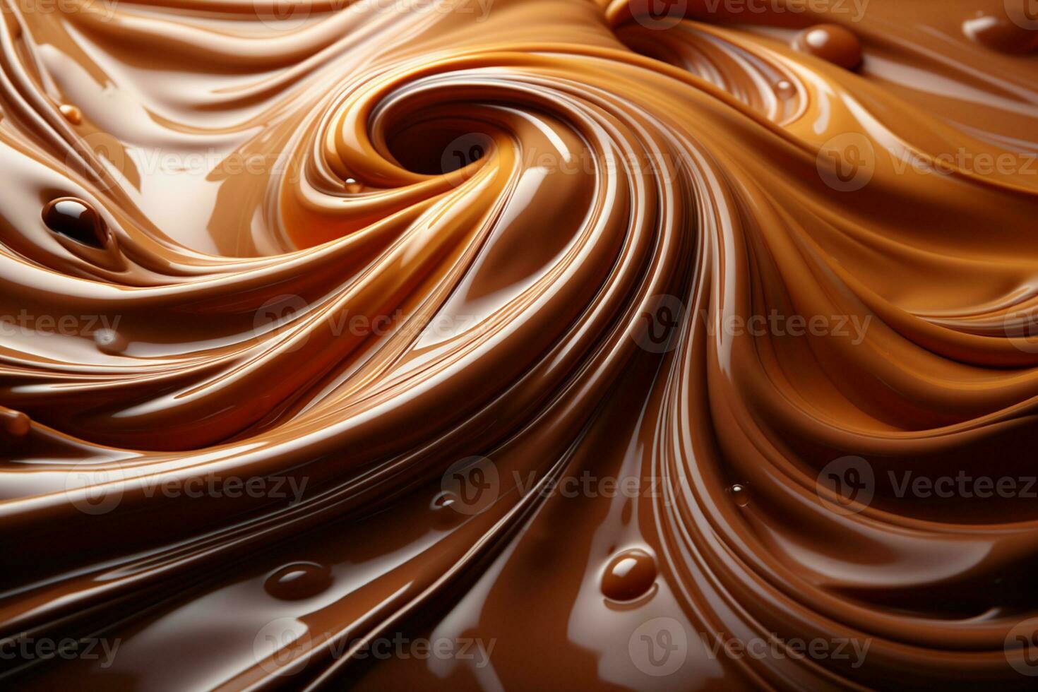 Chocolate lovers dream close-up of a mesmerizing melted chocolate swirl AI Generated photo