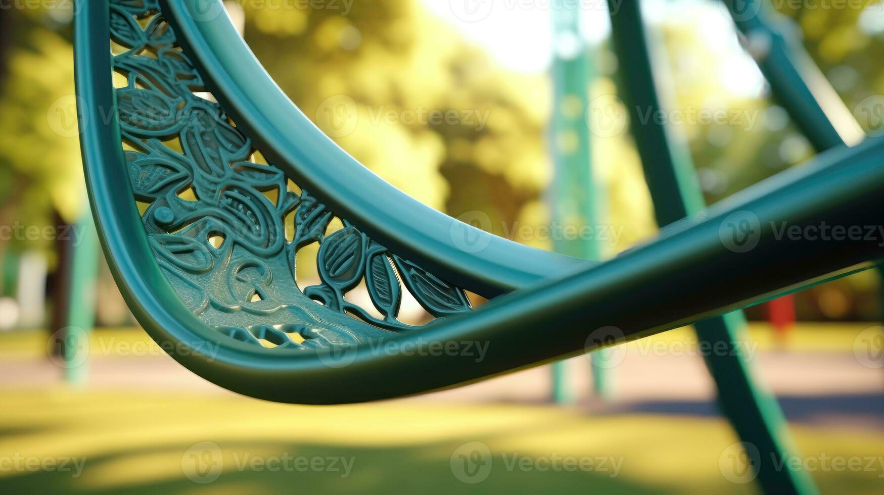 A Dark Swing Playground Equipment in a Park with Trees and Grass AI Generative photo