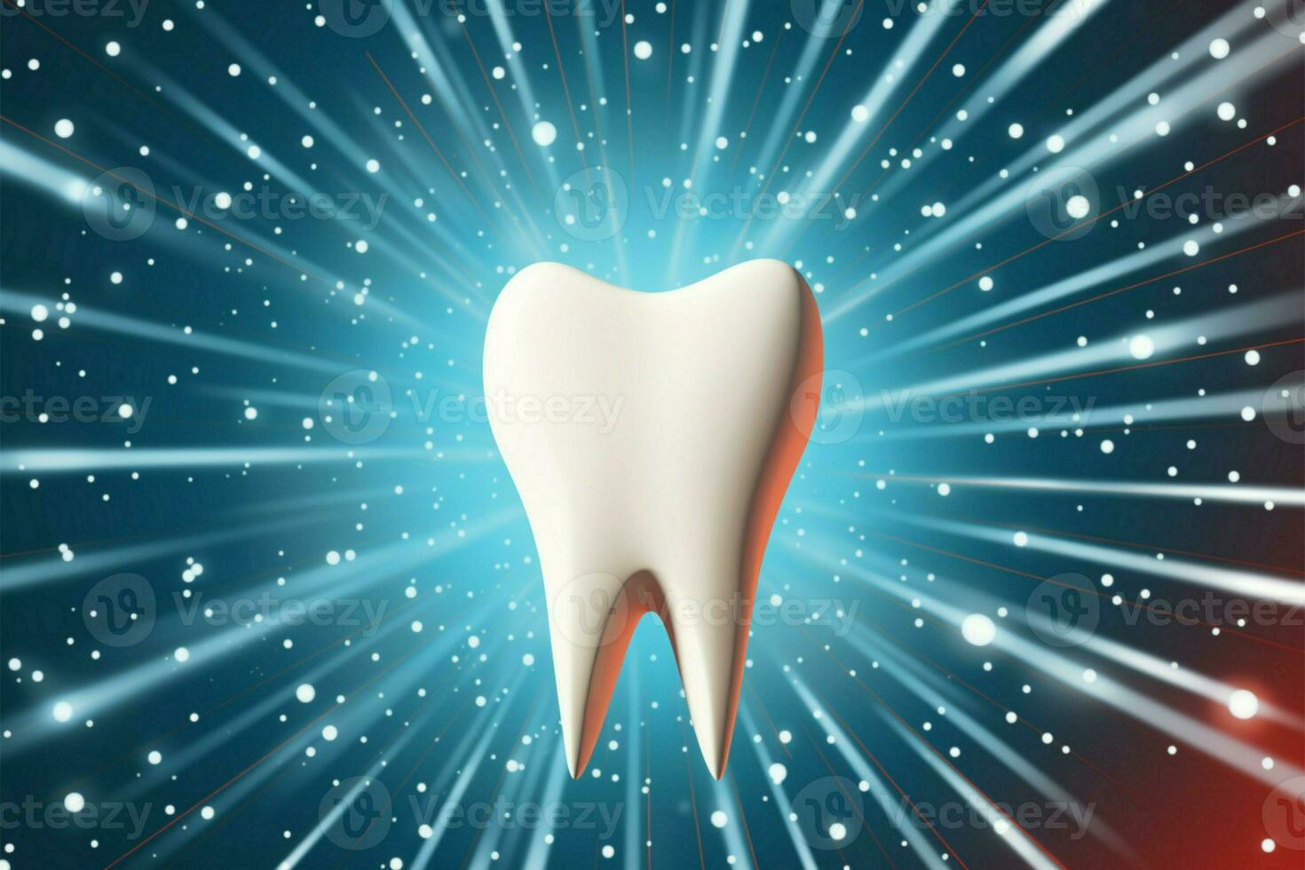 A healthy tooth icon emerges from halftone circles in a starburst shape AI Generated photo