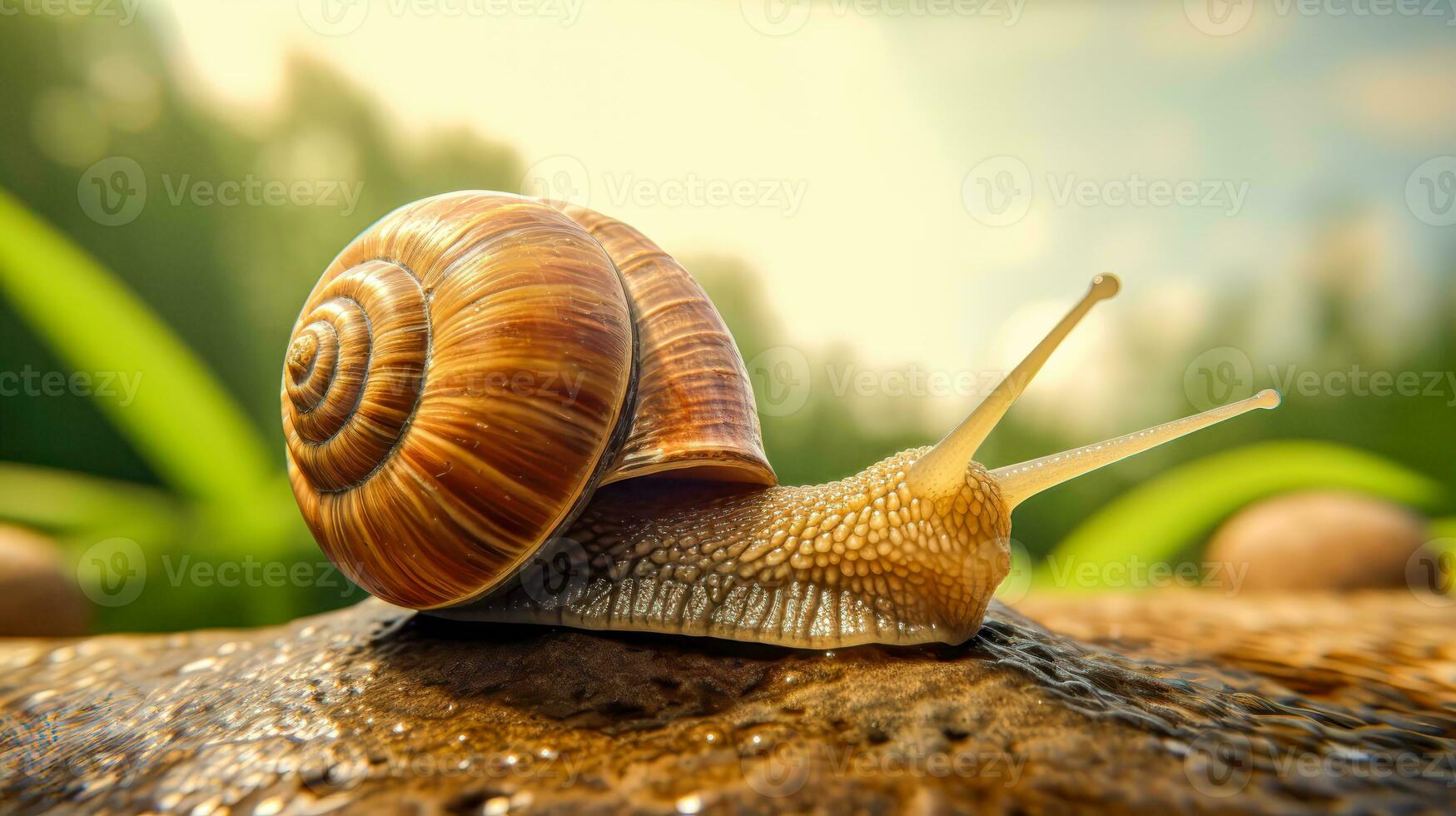 Snail on a rock top AI Generative photo