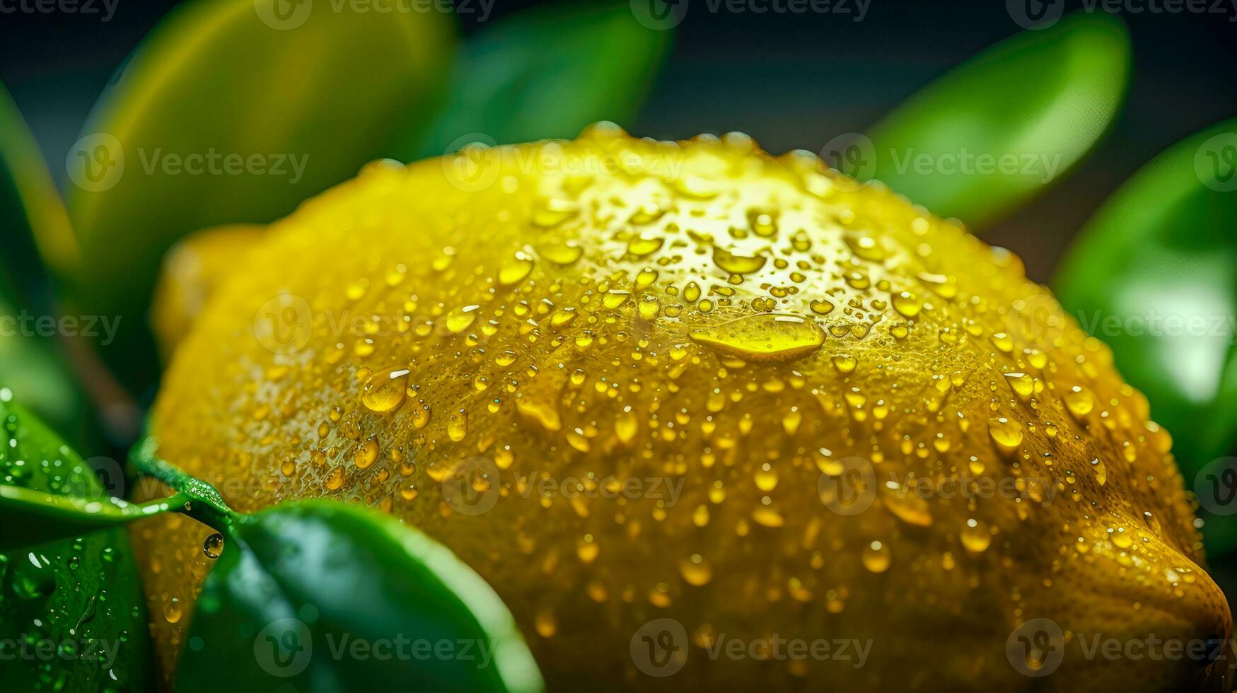 Yellow Lemon with Dew Drops A Refreshing and Sparkling Fruit Image with a Bumpy Skin AI Generative photo