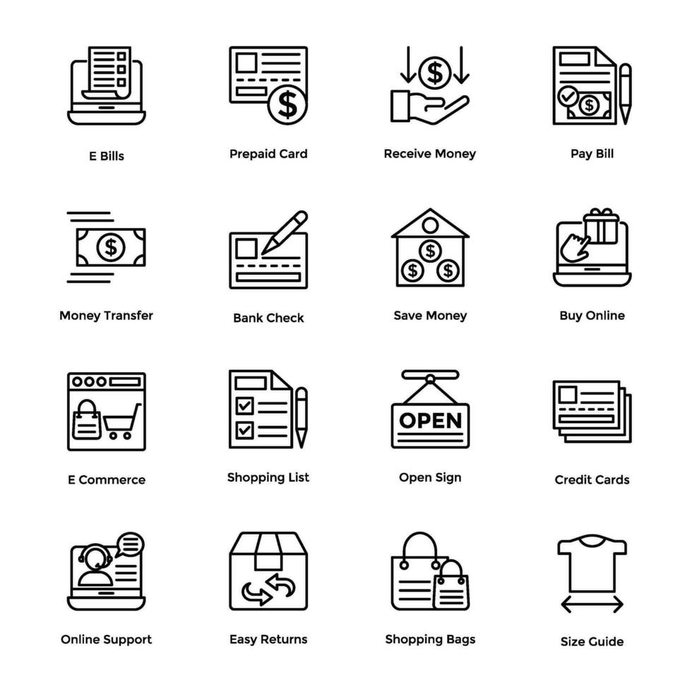 Shopping Line Vector Icons Set