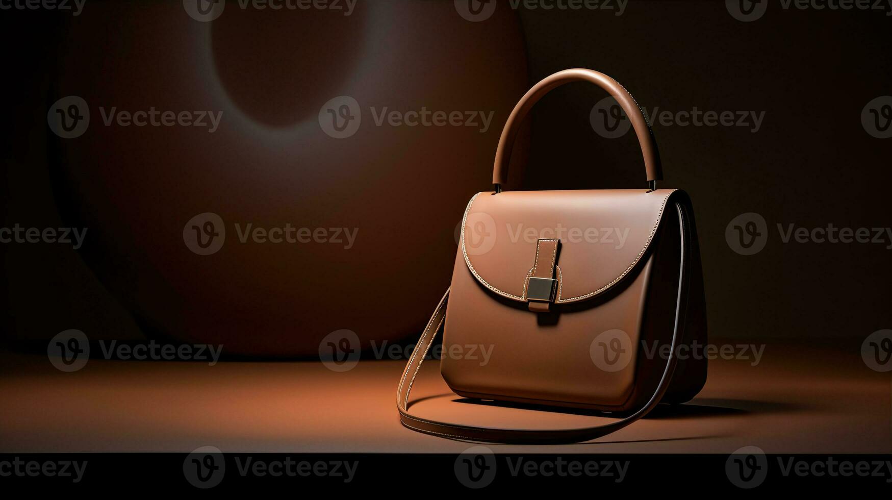 Luxury Leather Handbag and minimalistic backdrop. Created with Generative AI photo