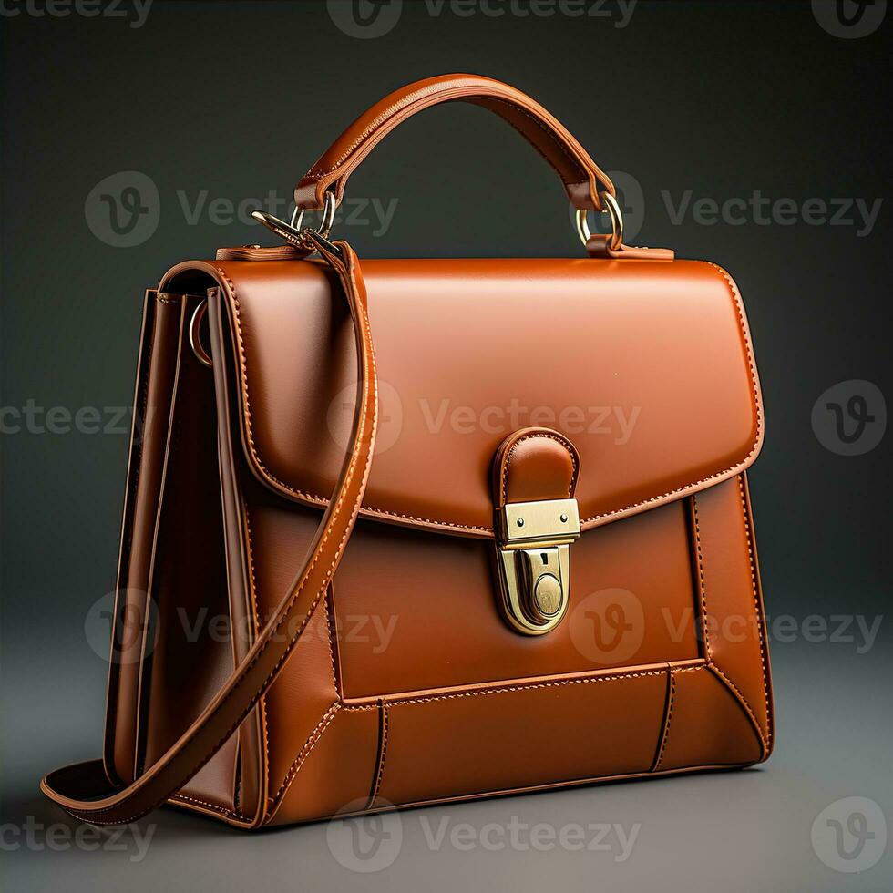 Luxury Leather Handbag and minimalistic backdrop. Created with Generative AI photo