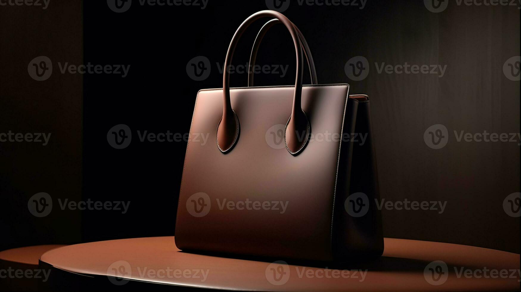 Luxury Leather Handbag and minimalistic backdrop. Created with Generative AI photo