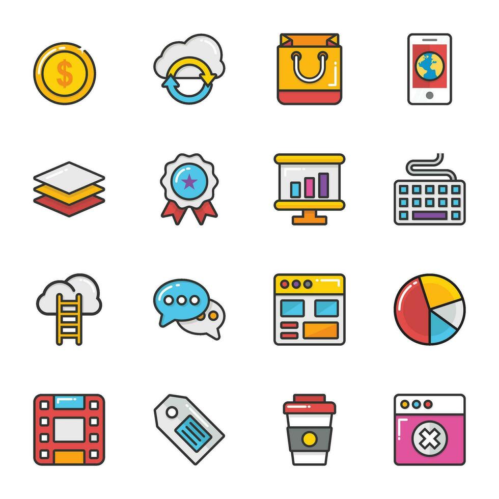 Pack of SEO and Business Flat Icons vector