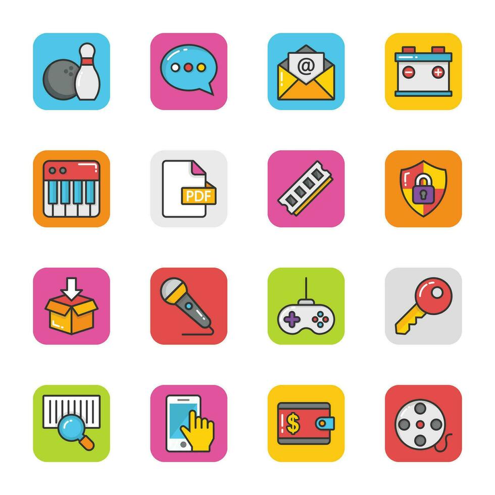 Pack of Web and Multimedia Flat Icons vector