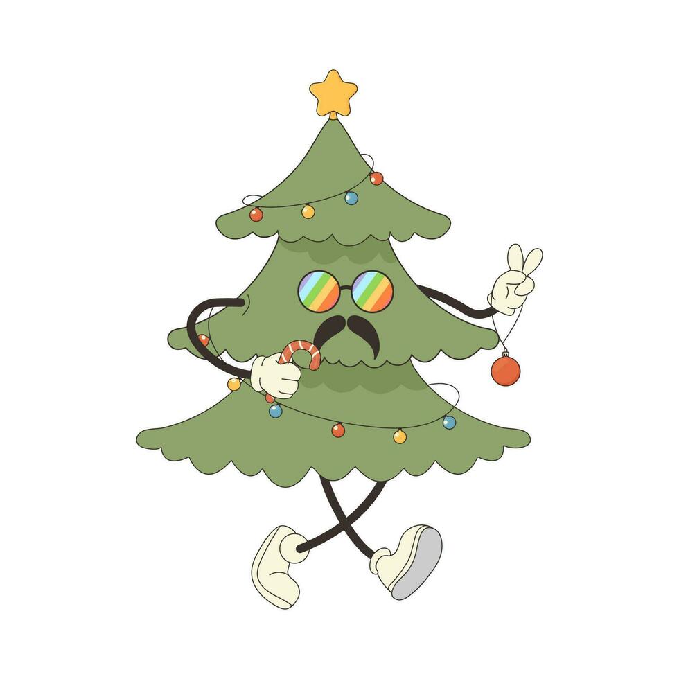 maravilloso Navidad árbol hippie, personaje ritmo. nuevo años vector