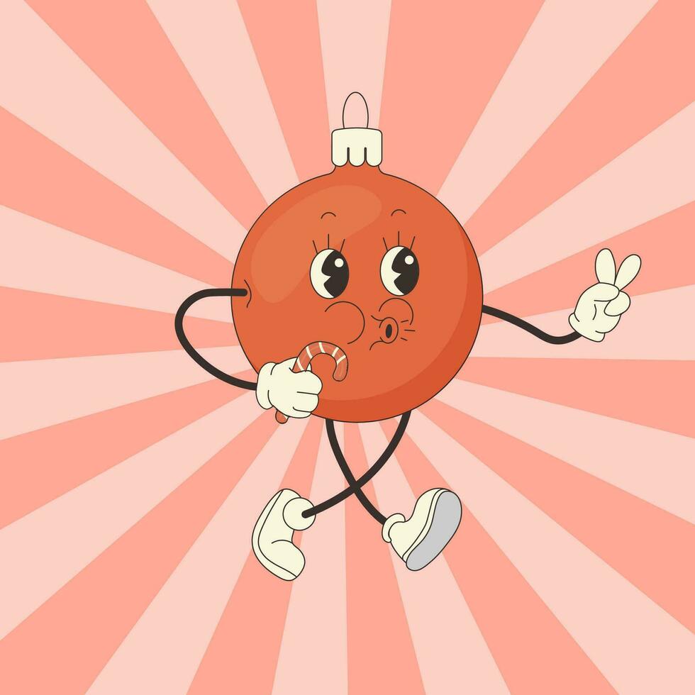 groovy Christmas tree toy ball, retro style, new year vector