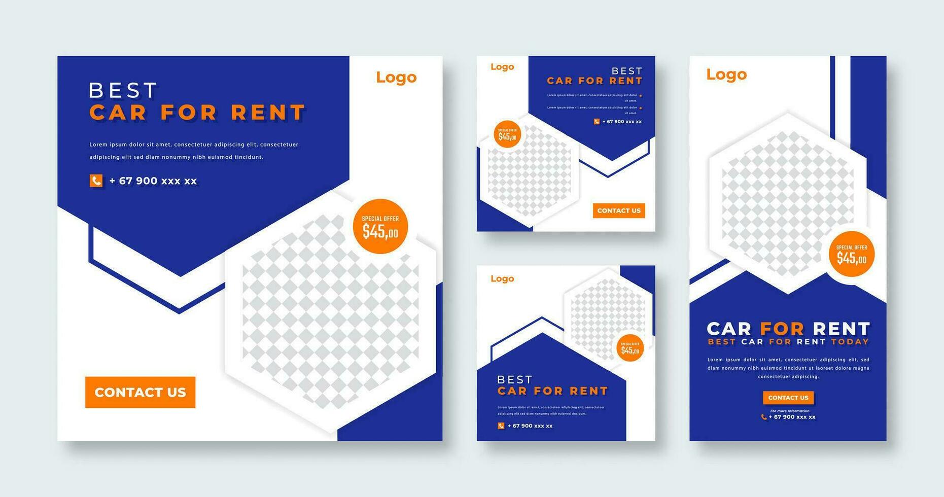 Car Rental Social Media Post for Online Marketing Promotion Banner, Story and Web Internet Ads Flyer vector