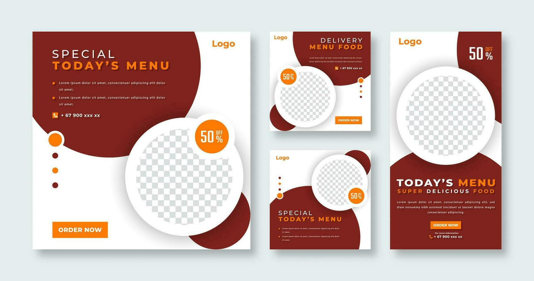 Restaurant Food Delivery Social Media Post for Online Marketing Promotion Banner, Story and Web Internet Ads Flyer vector