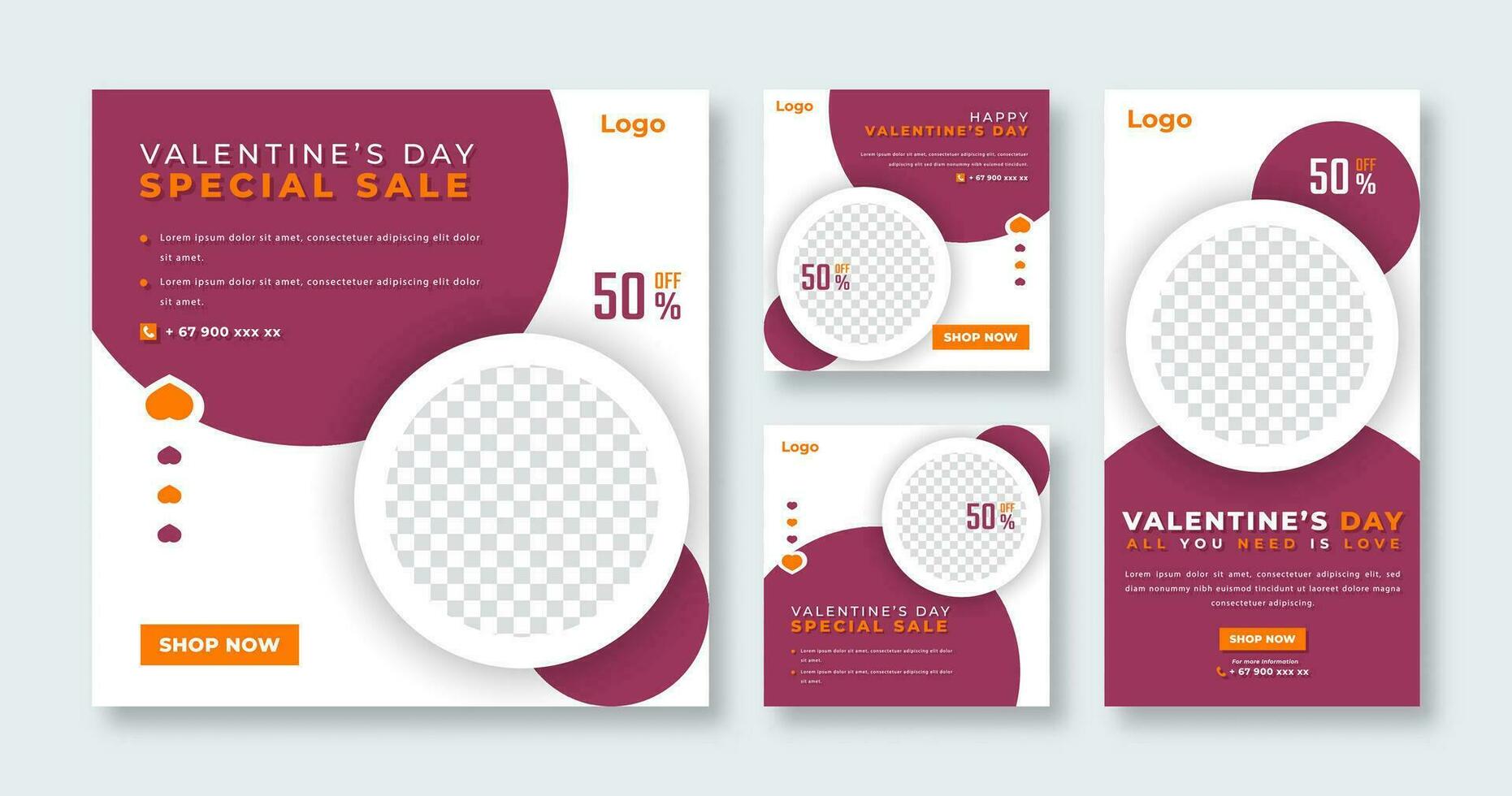 Valentine's Sale Social Media Post for Online Marketing Promotion Banner, Story and Web Internet Ads Flyer vector