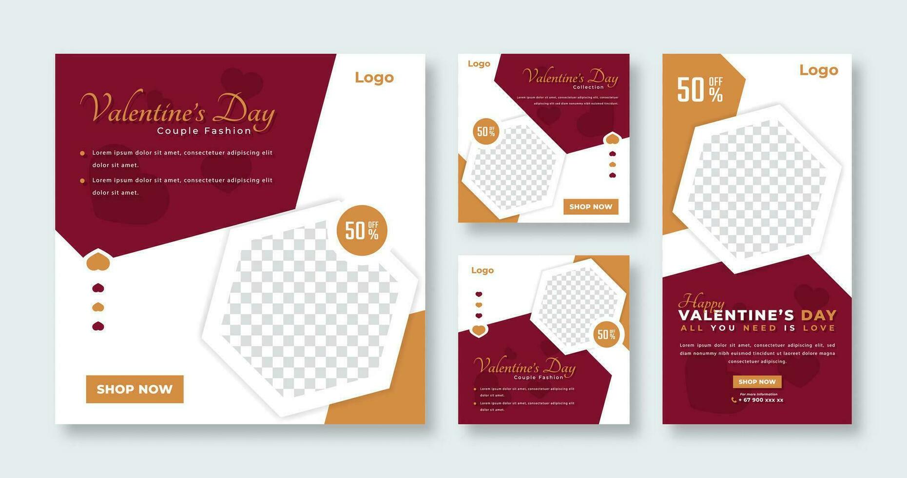 Valentine's Sale Social Media Post for Online Marketing Promotion Banner, Story and Web Internet Ads Flyer vector