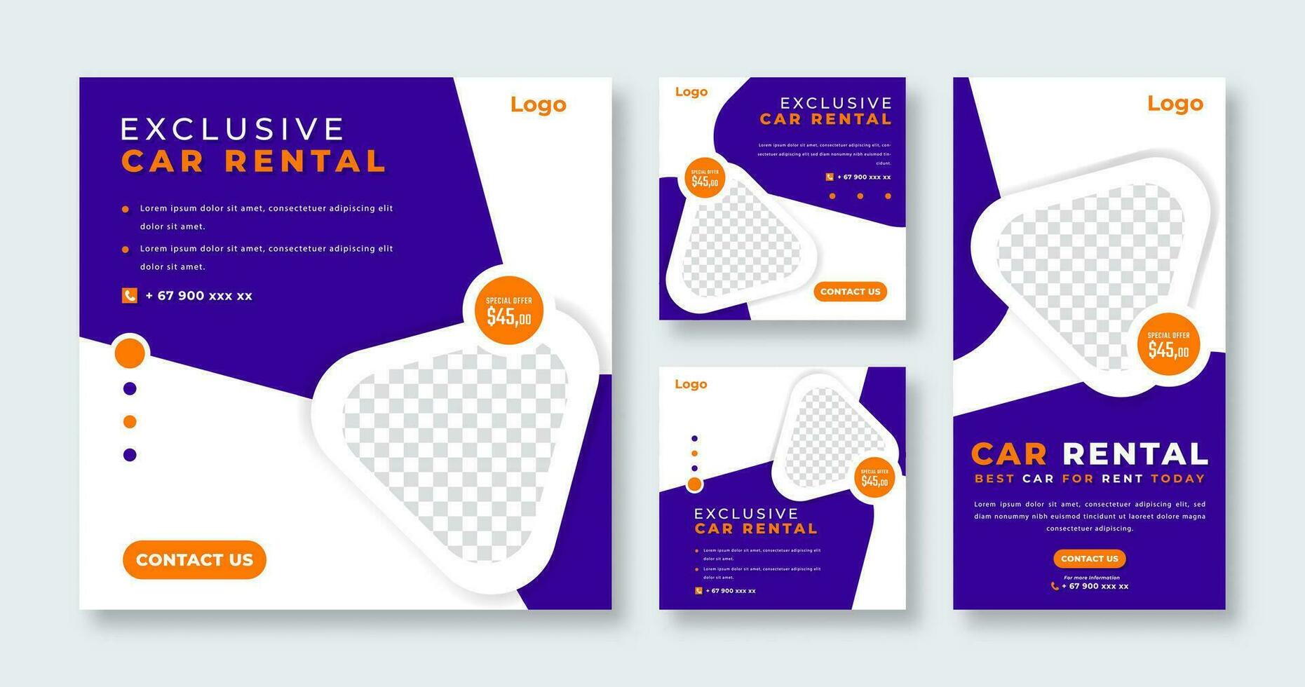 Car Rental Social Media Post for Online Marketing Promotion Banner, Story and Web Internet Ads Flyer vector
