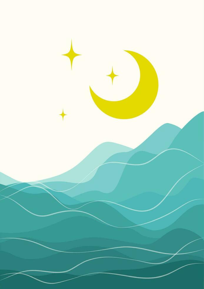 estético noche montaña paisaje póster ilustración vector