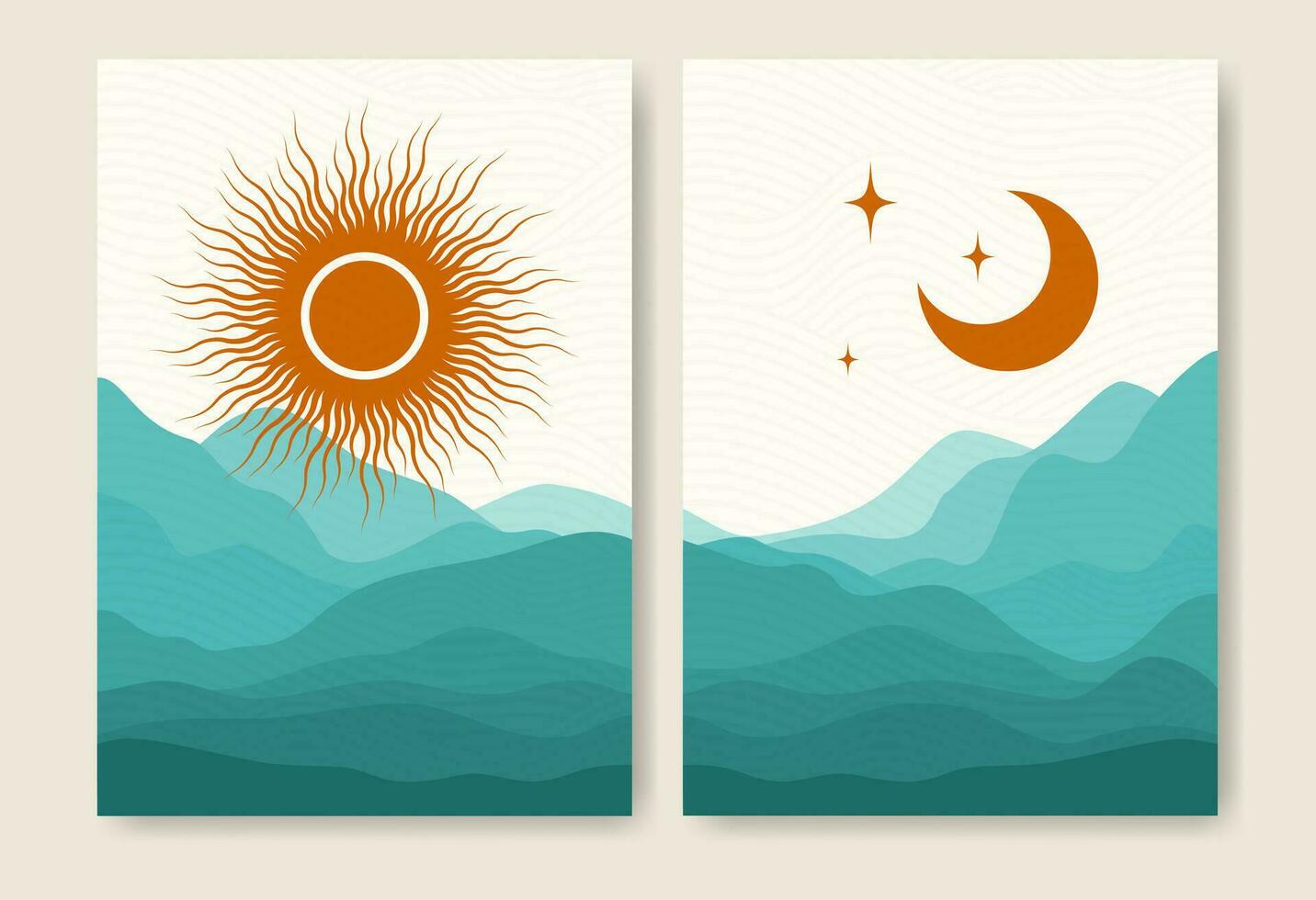 resumen minimalista boho montaña paisaje póster ilustración conjunto vector