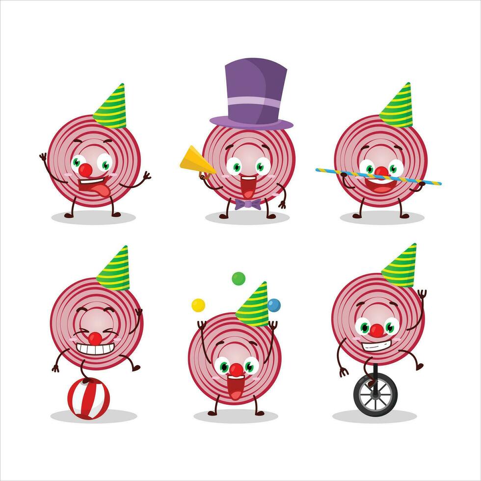 Cartoon character of slice of beet with various circus shows vector