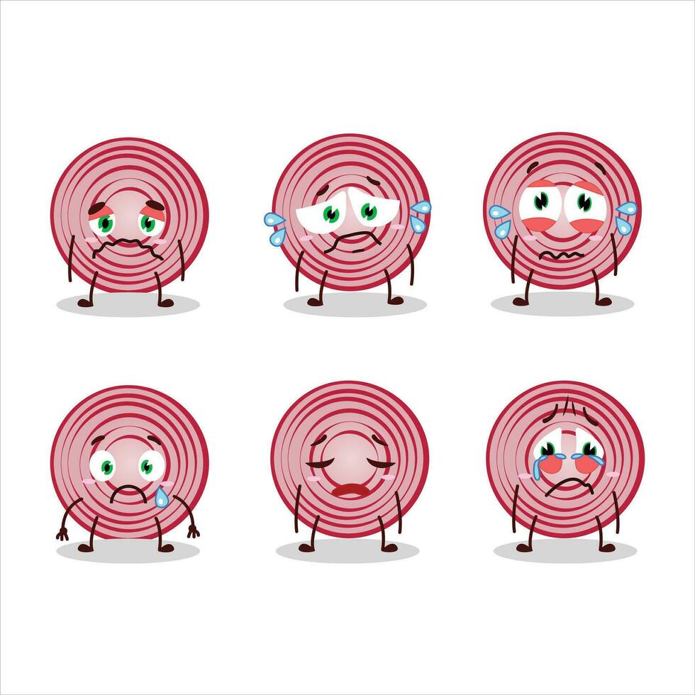 Slice of beet cartoon character with sad expression vector