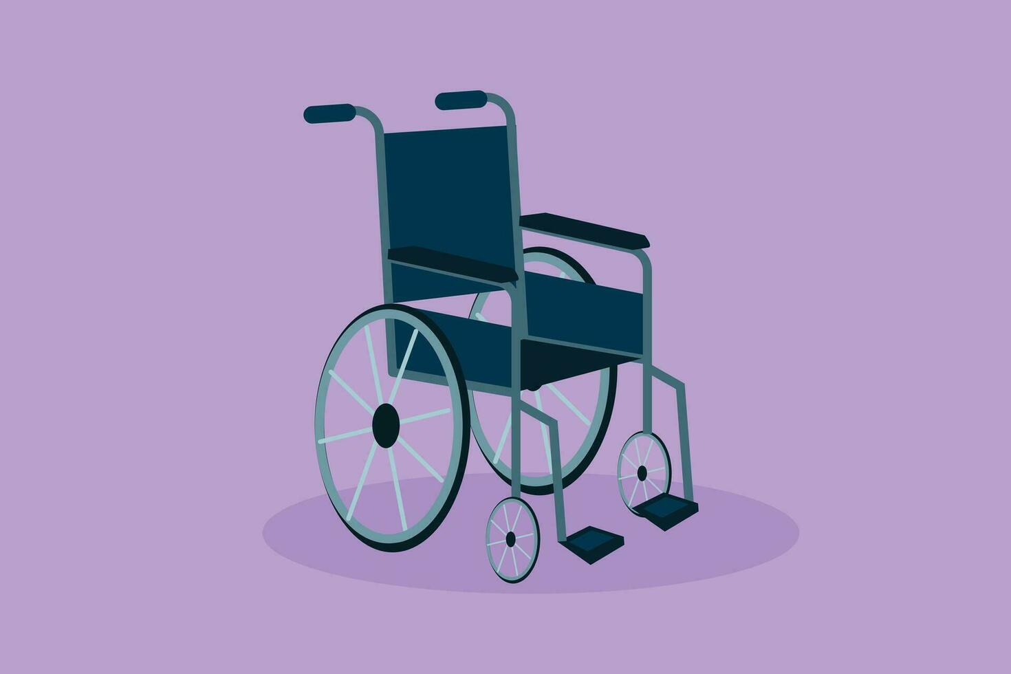 Cartoon flat style drawing wheelchair icon, logo, symbol, banner for people with disabilities. Empty walk pram carriage device. Flat drawn healthcare therapy object. Graphic design vector illustration