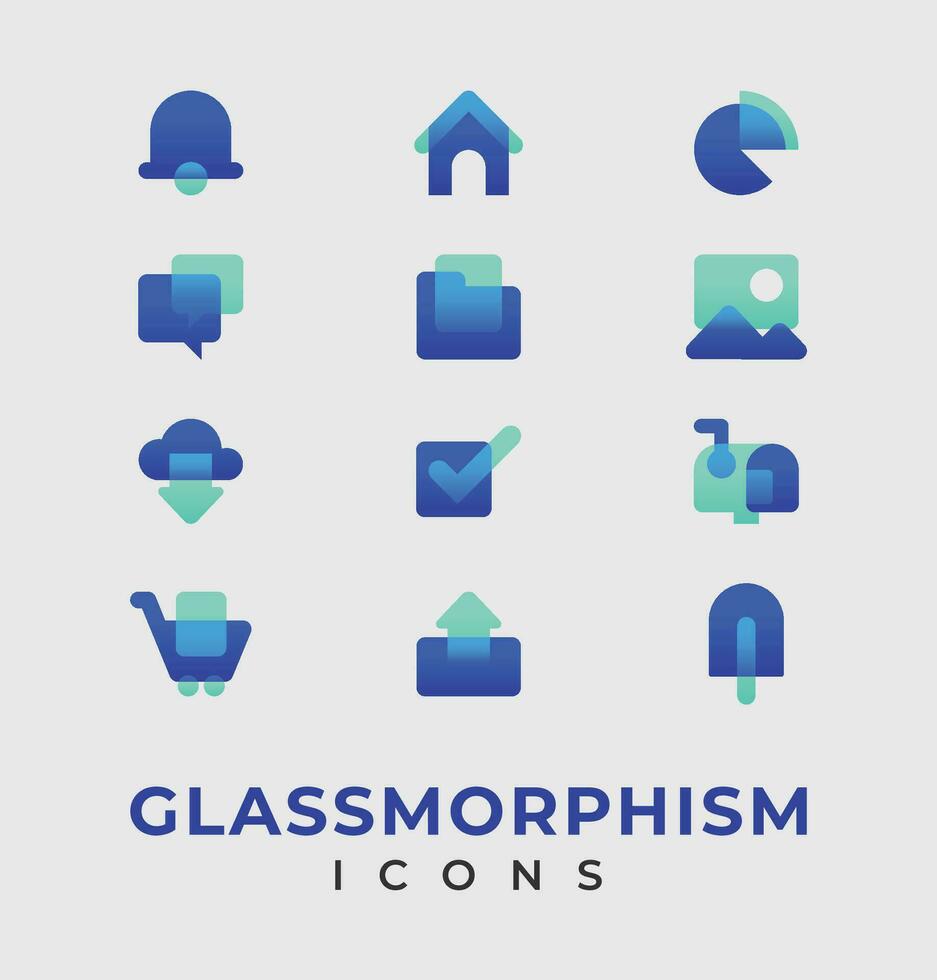 conjunto de iconos de glassmorfismo vector