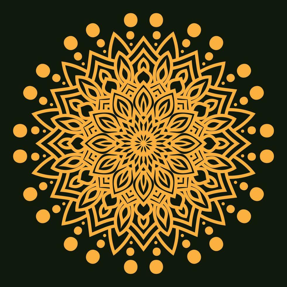 Luxury mandala design black background in gold color vector