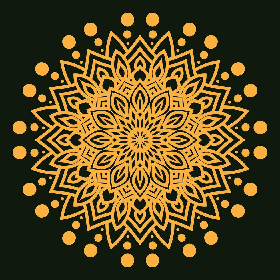 Luxury mandala design black background in gold color vector