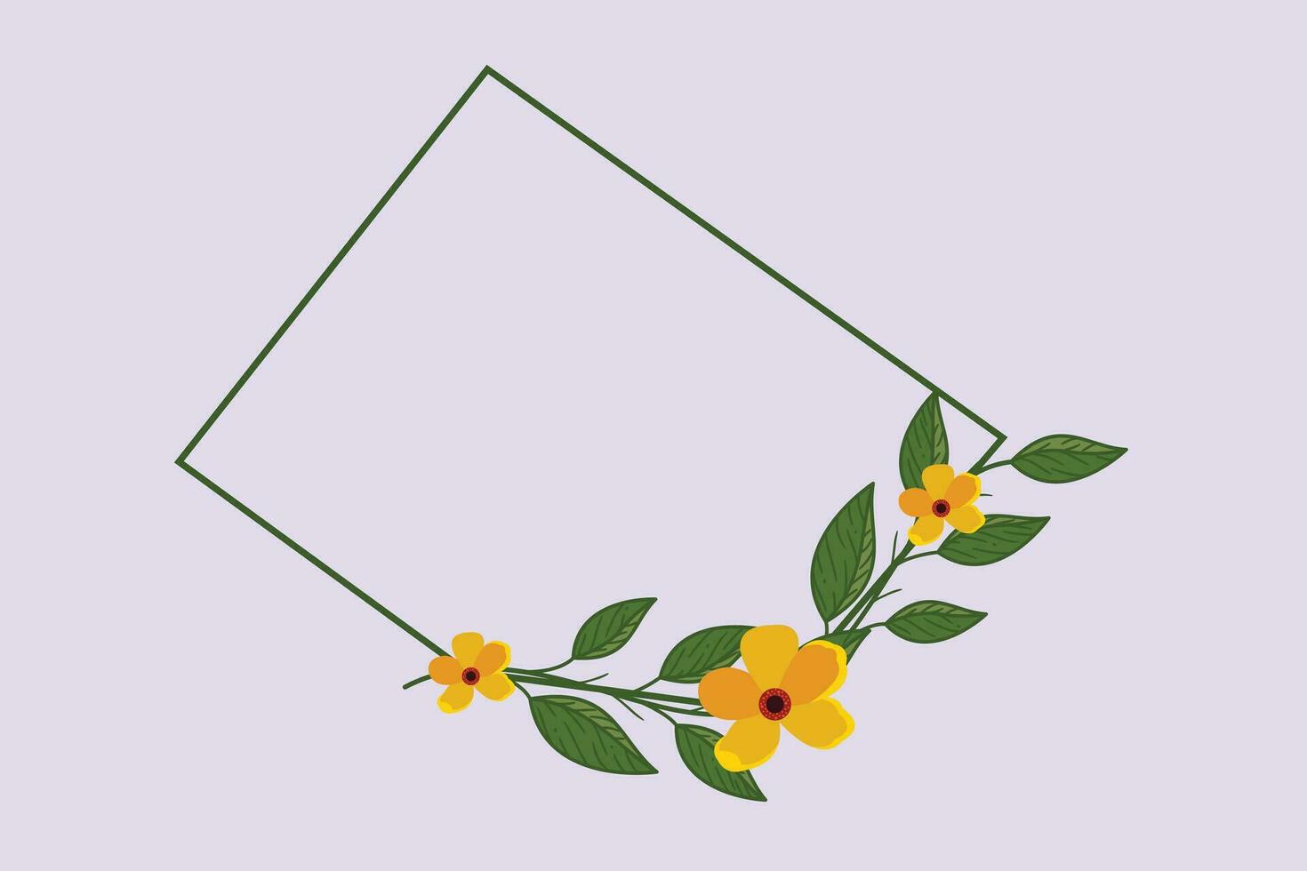 Sunflower and floral frame concept. Colored flat vector illustration isolated.