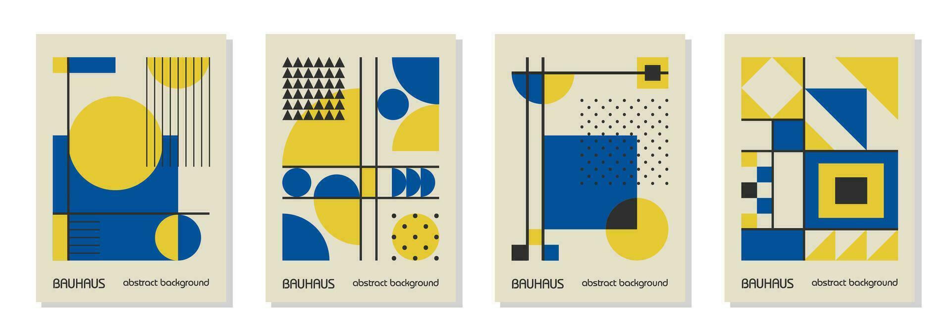 conjunto de 4 afiches de diseño geométrico mínimo de los años 20, arte mural, plantilla, diseño con elementos de formas primitivas. fondo de patrón retro bauhaus, círculo abstracto vectorial, triángulo y arte de línea cuadrada vector