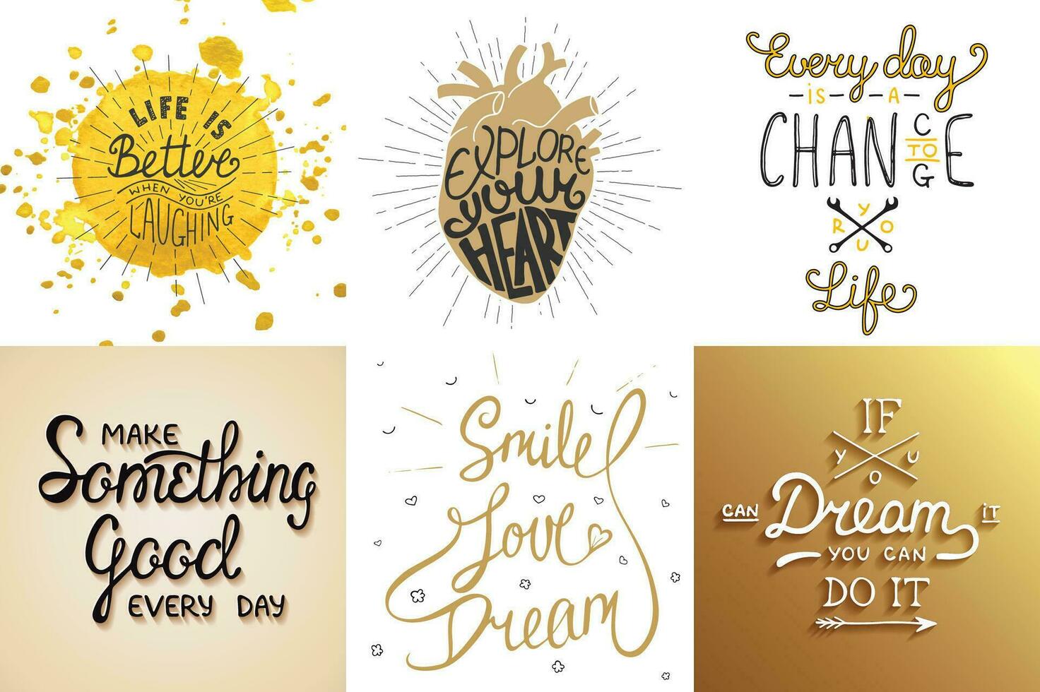 Set of motivational and inspirational vector hand drawn unique typography greeting cards, decoration, template, prints, banners and posters. Modern ink calligraphy. Handwritten vintage lettering.