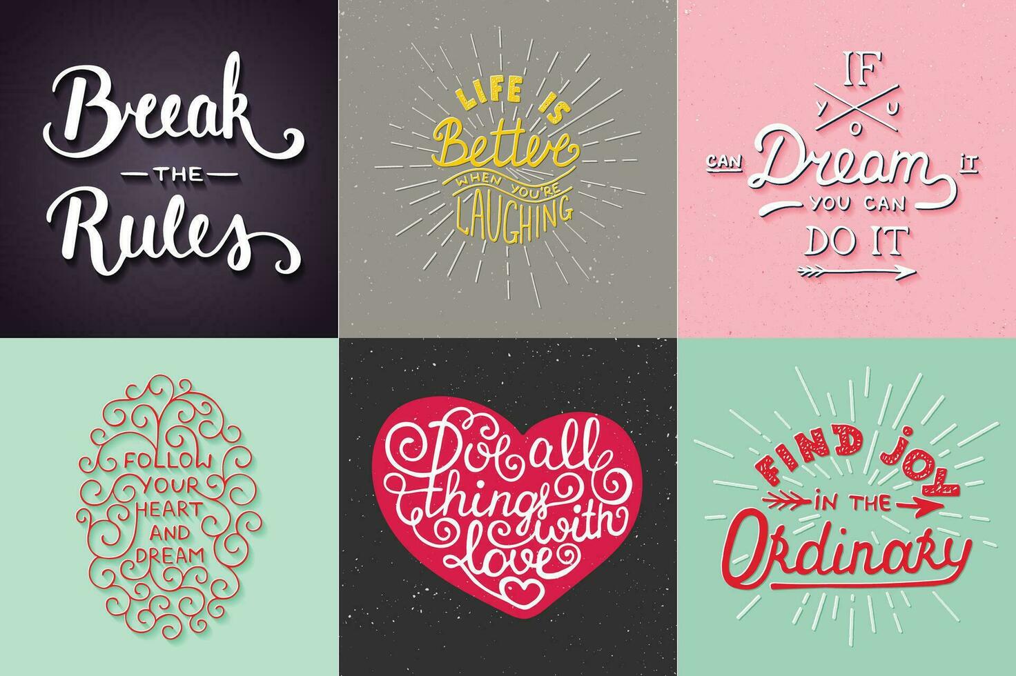 Set of motivational and inspirational vector hand drawn unique typography greeting cards, decoration, template, prints, banners and posters. Modern ink calligraphy. Handwritten vintage lettering.