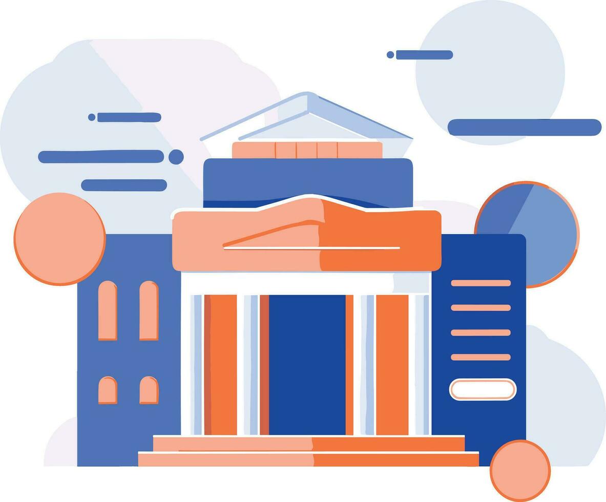 bank building facade in UX UI flat style vector