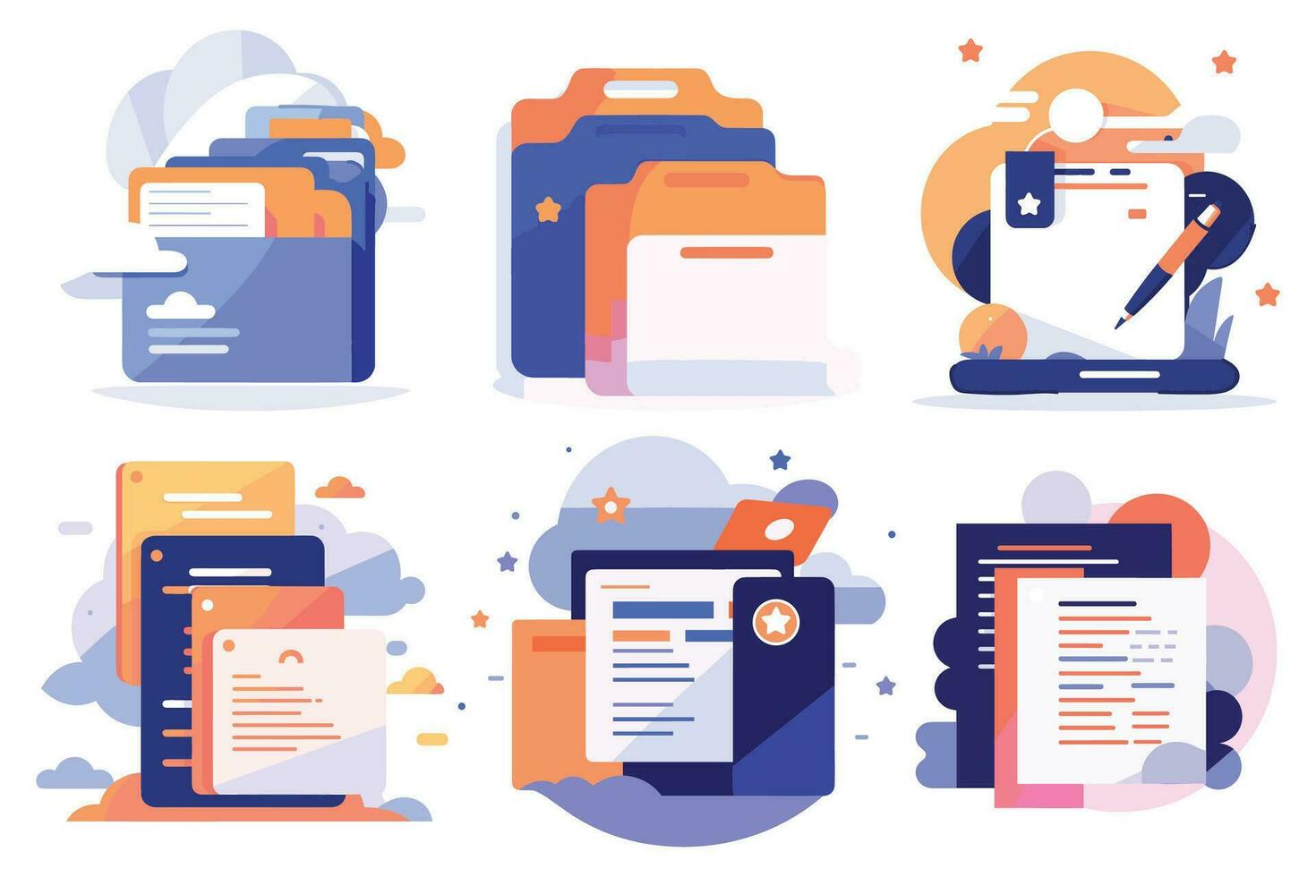 Office documents and equipment in UX UI flat style vector