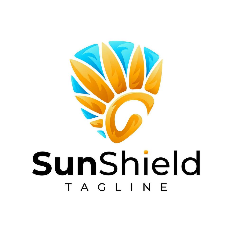 Colorful sun rise shield logo design template vector