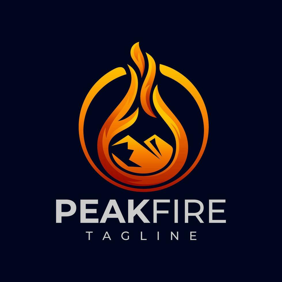 Modern volcano mountain peak fire flame logo design vector