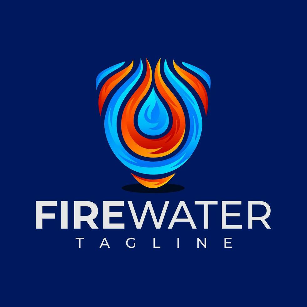 Colorful gradient fire water shield logo design vector