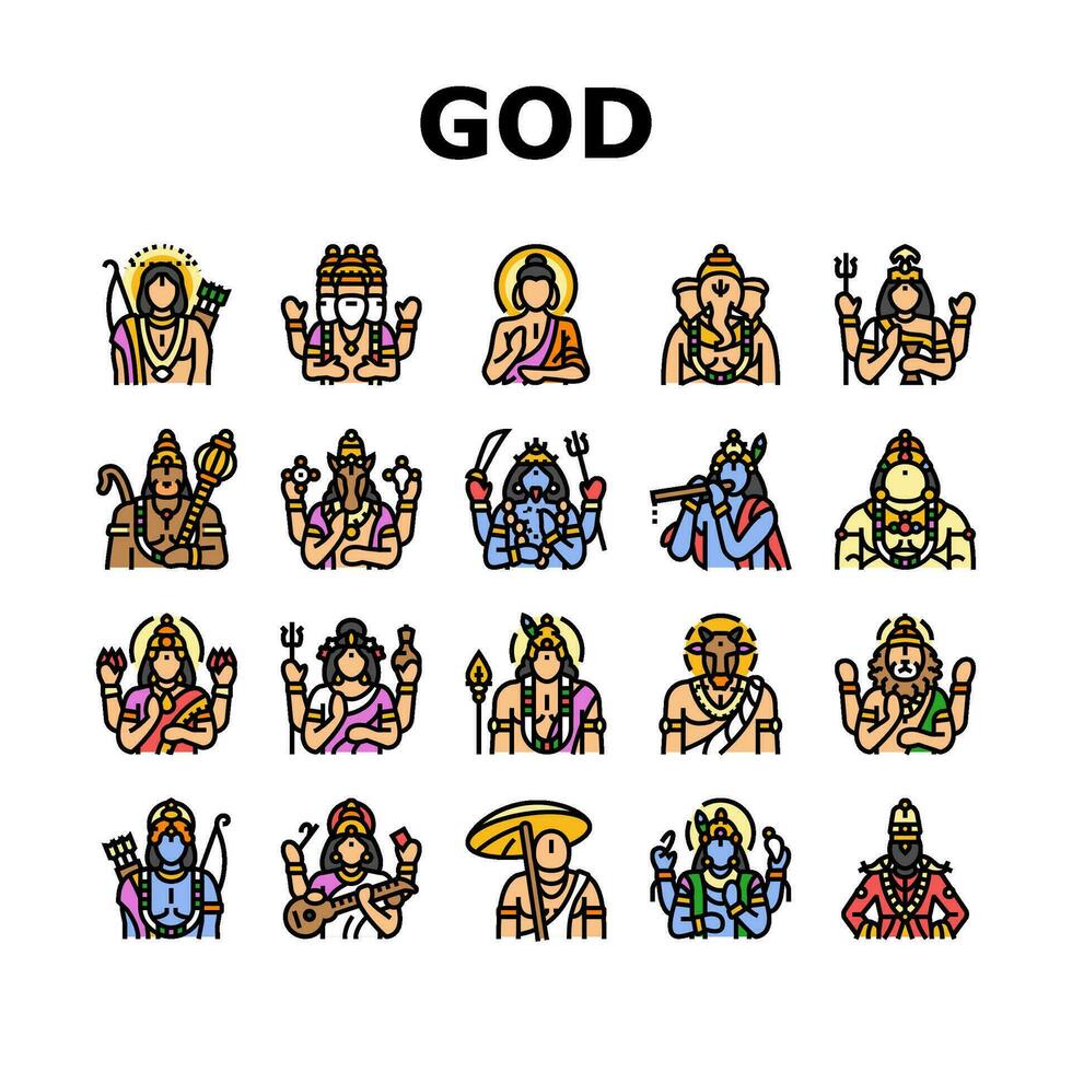 god indian hindu lord krishna icons set vector