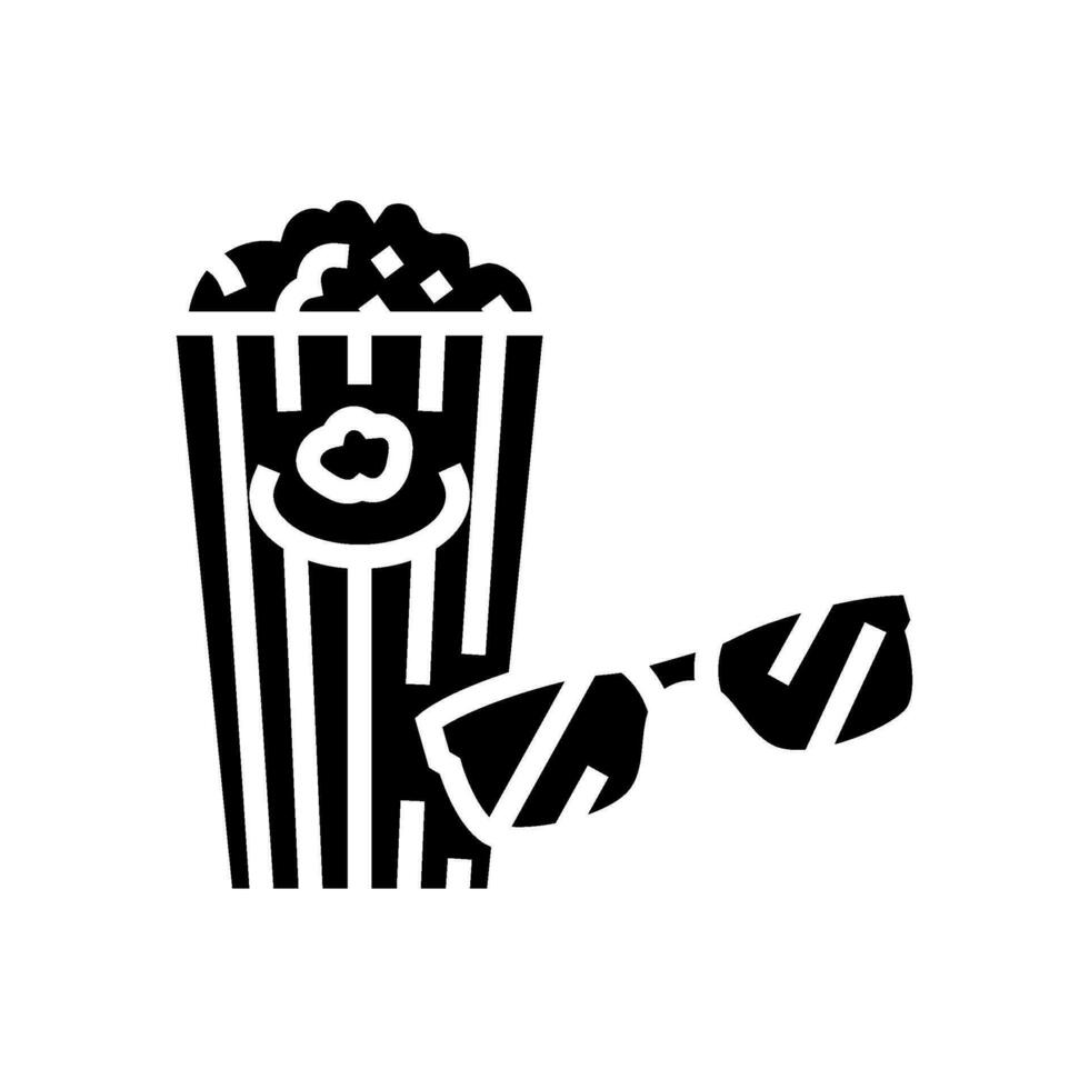 palomitas de maiz 3d cine lentes glifo icono vector ilustración