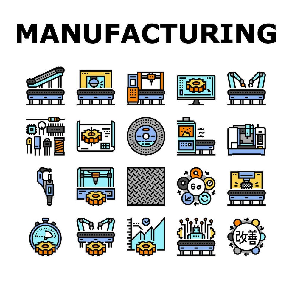 fabricación industria fábrica íconos conjunto vector