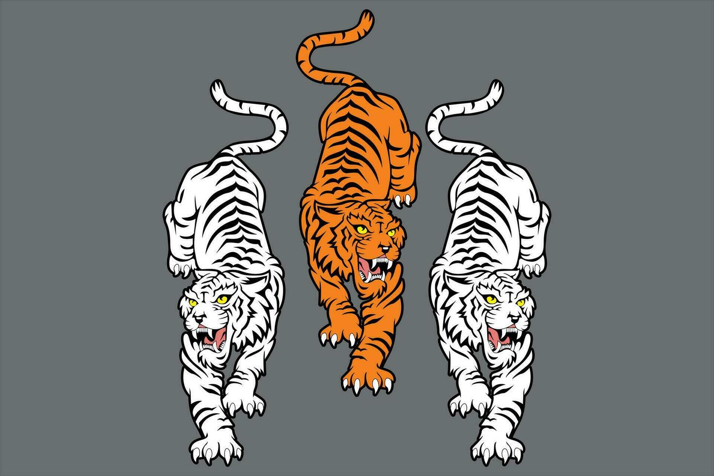 3vector illustration of three tigers in white and orange colors vector