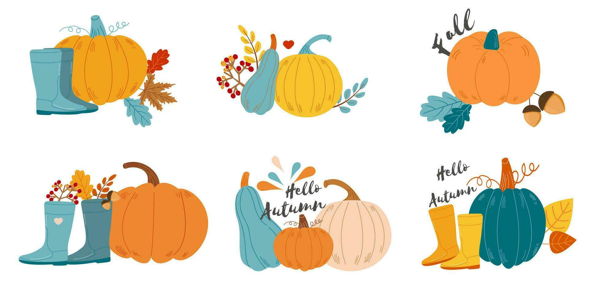 Set of autumn pumpkins in trendy colors vector