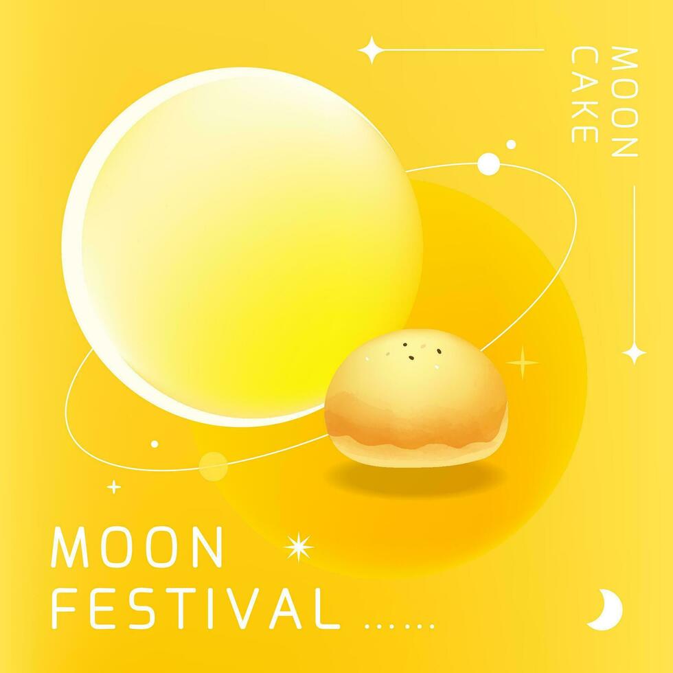 Mid Autumn Festival flat sale marketing poster template. Egg yolk mooncake, social media, baking packaging, banner, color starry sky, sunshine vector