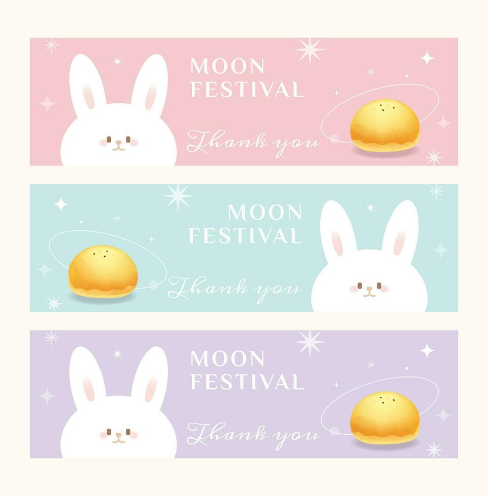 Mid Autumn Festival sale poster template.mooncake social media baking packaging rabbit banner vector