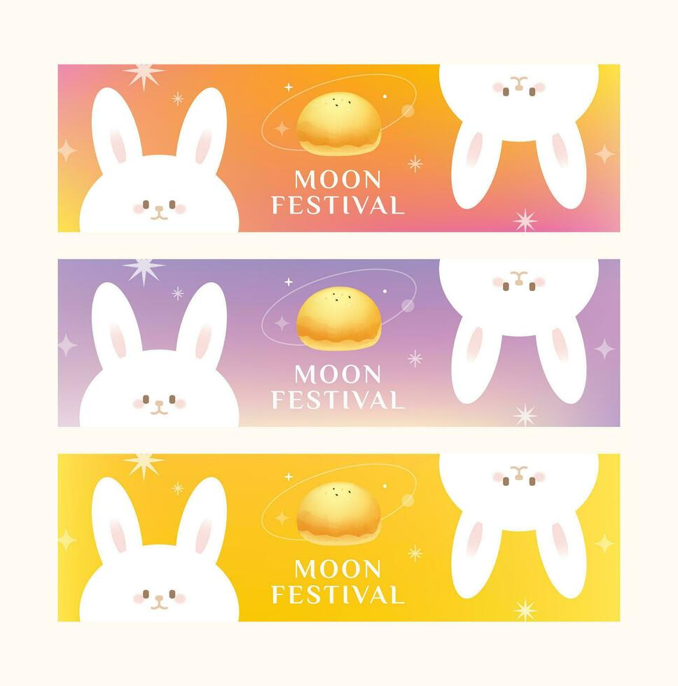 Mid Autumn Festival sale poster template.mooncake social media baking packaging rabbit banner color starry sky vector