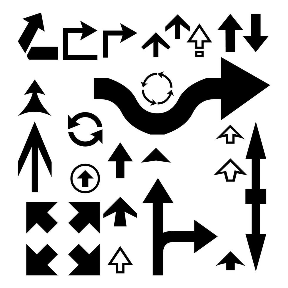 negro y blanco flecha icono conjunto vector