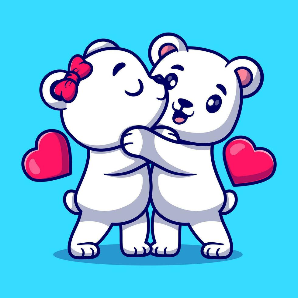 Cute couple polar bear cartoon vector icon illustration animal love icon concept isolated flat