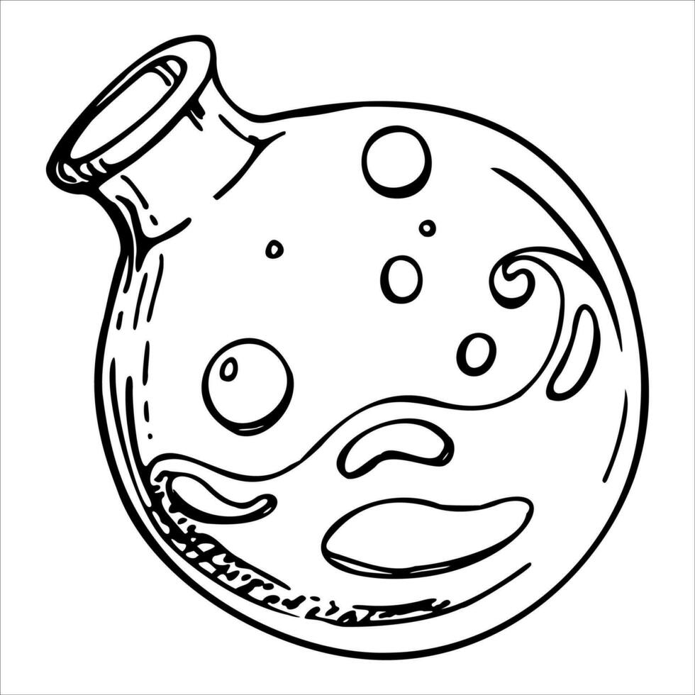 Hand drawn ink vector glass jar vial bottle for potion. Sketch illustration art witchcraft, medicine, chemistry, alchemy. Isolated object, outline. Design shops, logo, print, website, card, booklet