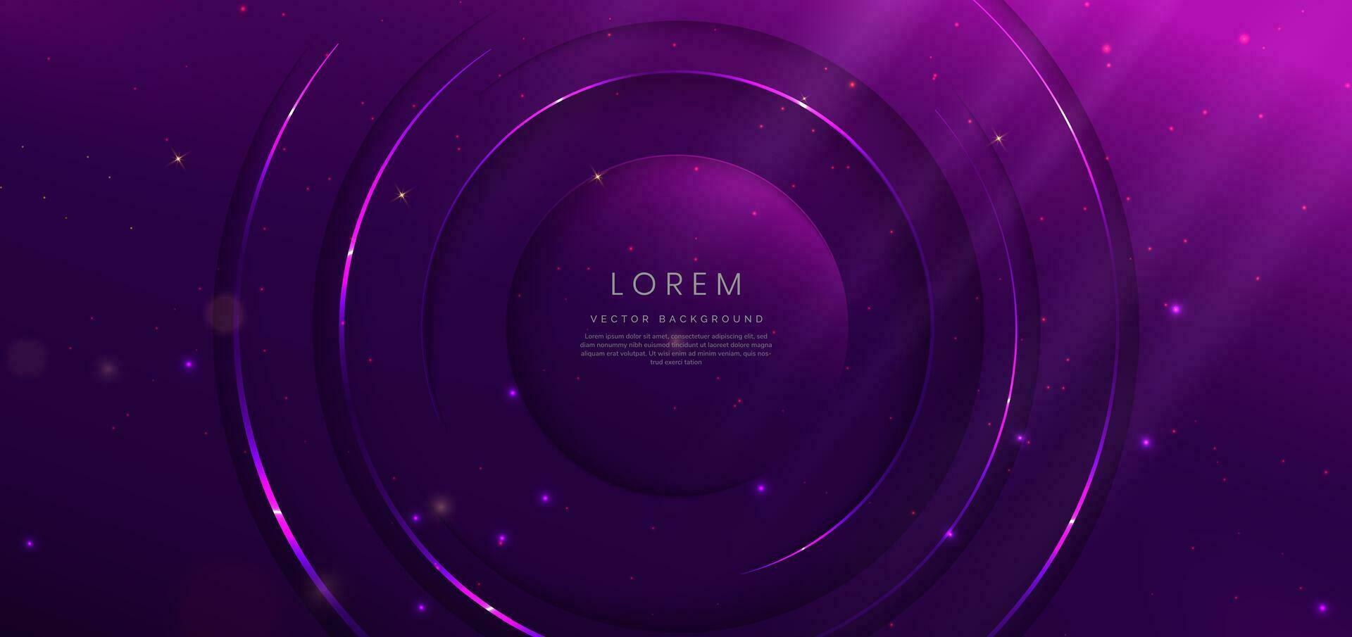 Abstract luxury glowing lines circle overlapping on dark purple background. Template premium award design. vector